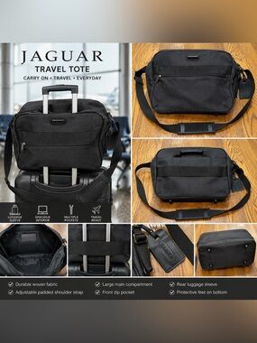 Jaguar Black Travel Tote - Men's Carry-On Shoulder Bag